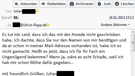 Email ohne Anrede