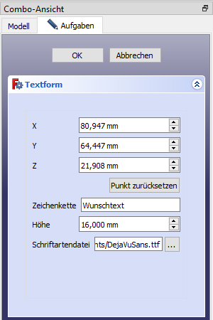 Screenshot der Maske f&uuml;r einen ShapeString