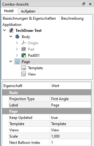 Baumansicht und Eigenschaften von Page Screenshot der Baumansicht und der Eigenschaften von Page