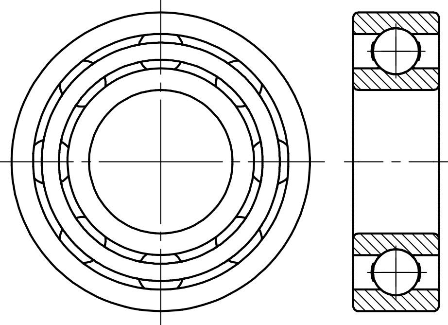 Technische Zeichnung eines Rillenkugellagers