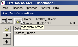 Screenshot:Videodatei &ouml;ffnen in Cuttermaran